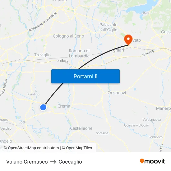 Vaiano Cremasco to Coccaglio map
