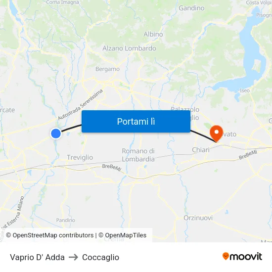 Vaprio D' Adda to Coccaglio map