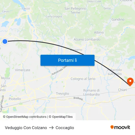 Veduggio Con Colzano to Coccaglio map