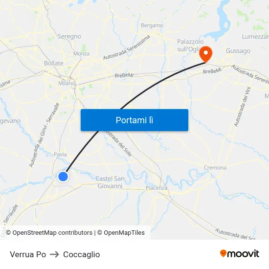 Verrua Po to Coccaglio map
