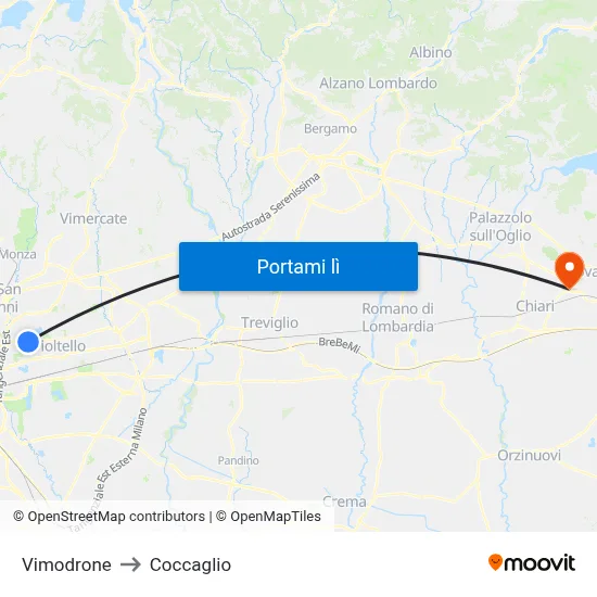 Vimodrone to Coccaglio map