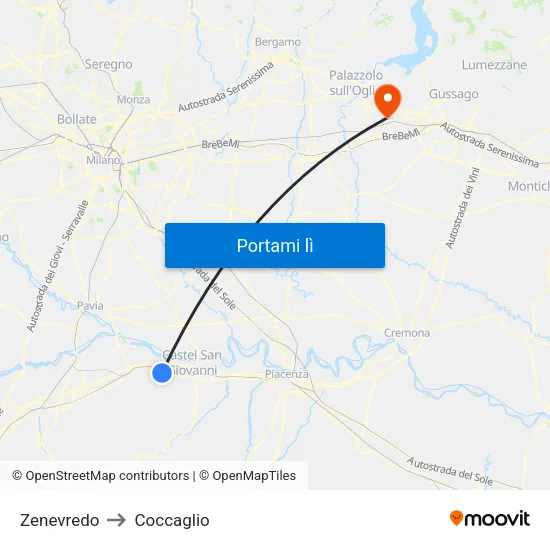 Zenevredo to Coccaglio map