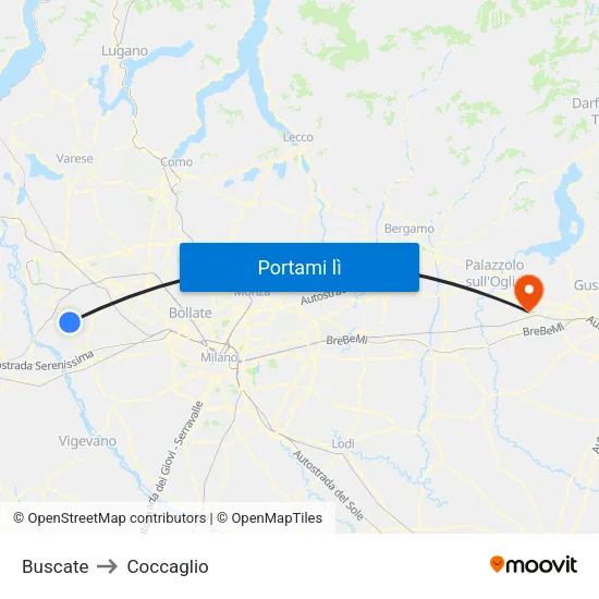 Buscate to Coccaglio map