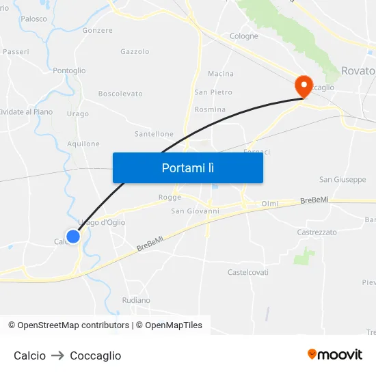 Calcio to Coccaglio map