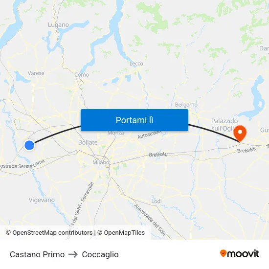 Castano Primo to Coccaglio map