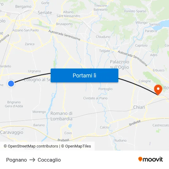 Pognano to Coccaglio map