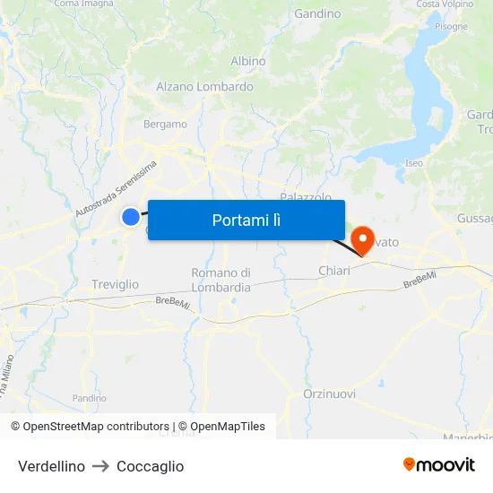 Verdellino to Coccaglio map