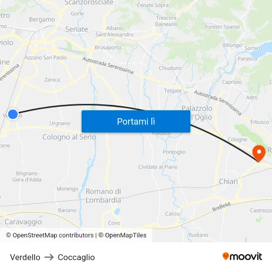 Verdello to Coccaglio map