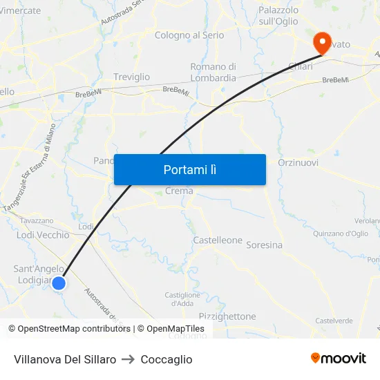 Villanova Del Sillaro to Coccaglio map