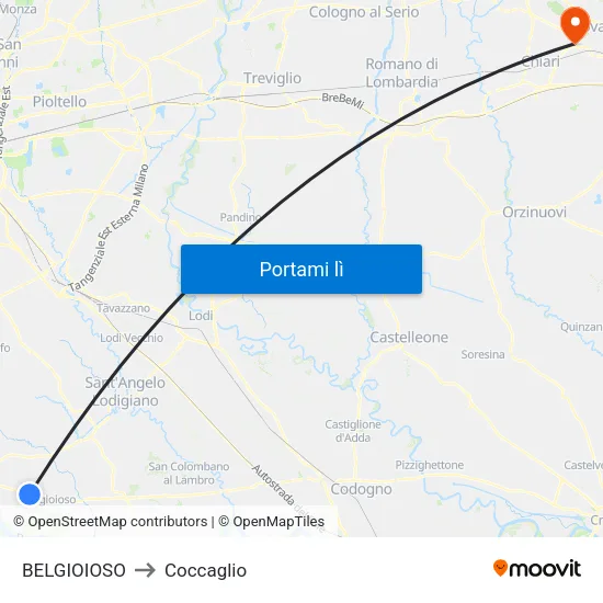BELGIOIOSO to Coccaglio map