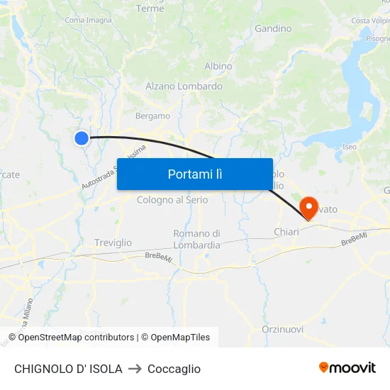 CHIGNOLO D' ISOLA to Coccaglio map