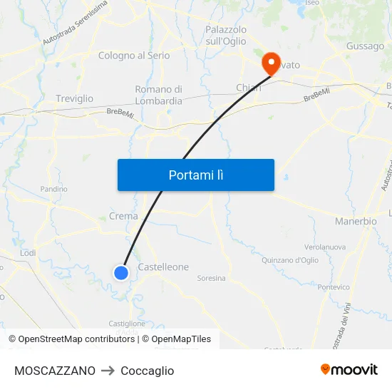 MOSCAZZANO to Coccaglio map