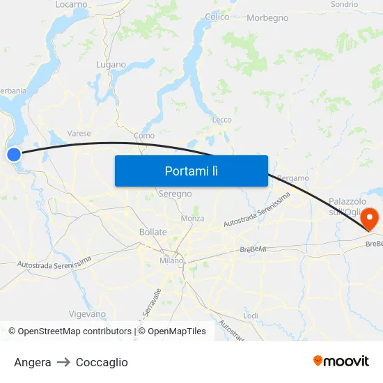 Angera to Coccaglio map