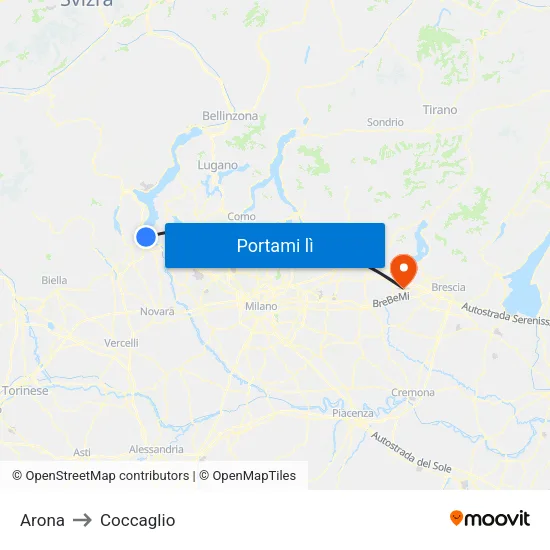 Arona to Coccaglio map