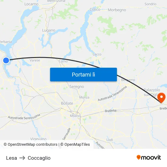 Lesa to Coccaglio map