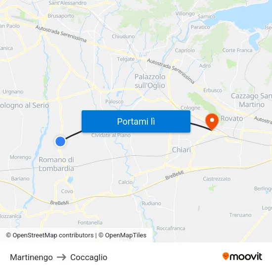 Martinengo to Coccaglio map