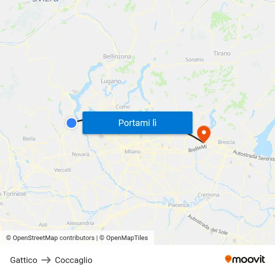 Gattico to Coccaglio map