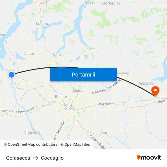 Golasecca to Coccaglio map