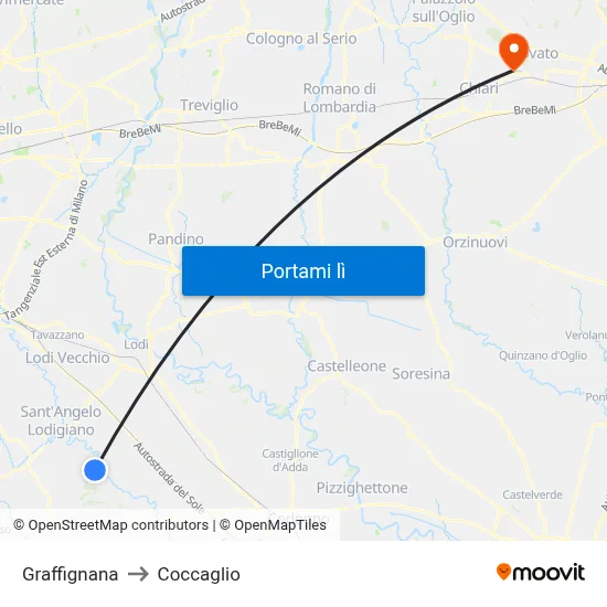 Graffignana to Coccaglio map