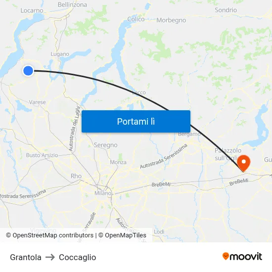 Grantola to Coccaglio map