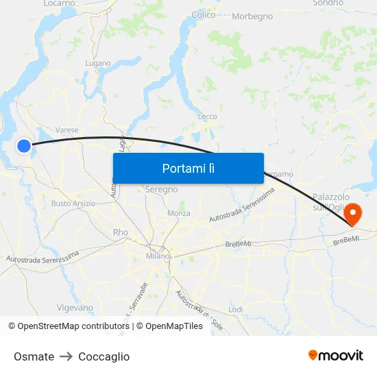 Osmate to Coccaglio map