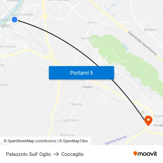 Palazzolo Sull' Oglio to Coccaglio map