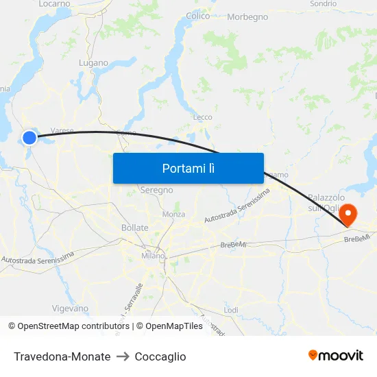 Travedona-Monate to Coccaglio map