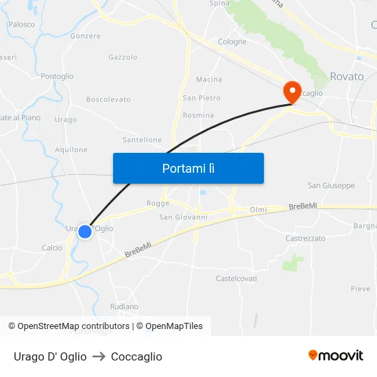 Urago D' Oglio to Coccaglio map