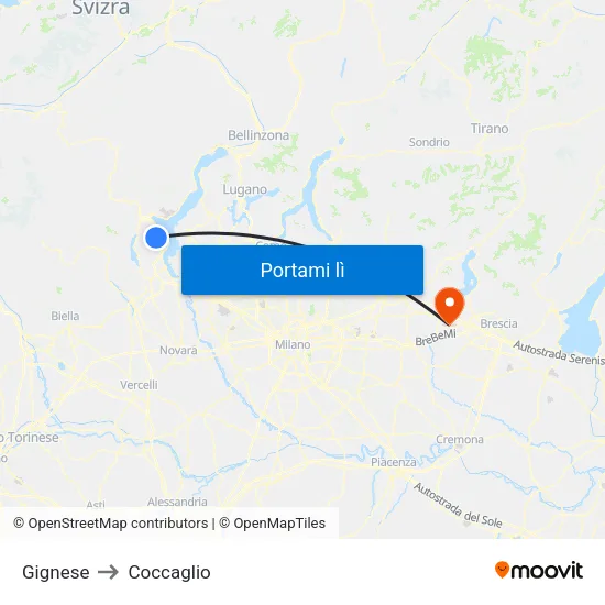 Gignese to Coccaglio map