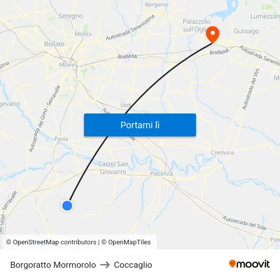 Borgoratto Mormorolo to Coccaglio map
