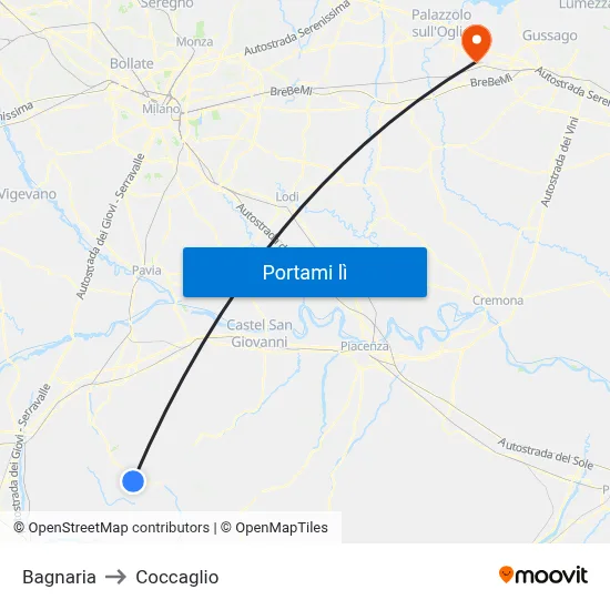 Bagnaria to Coccaglio map