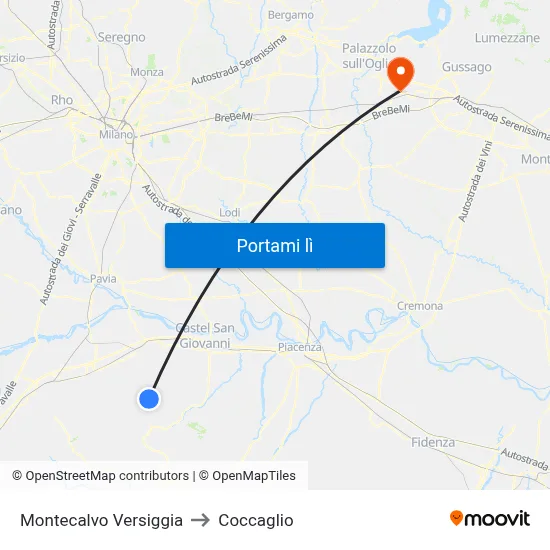 Montecalvo Versiggia to Coccaglio map