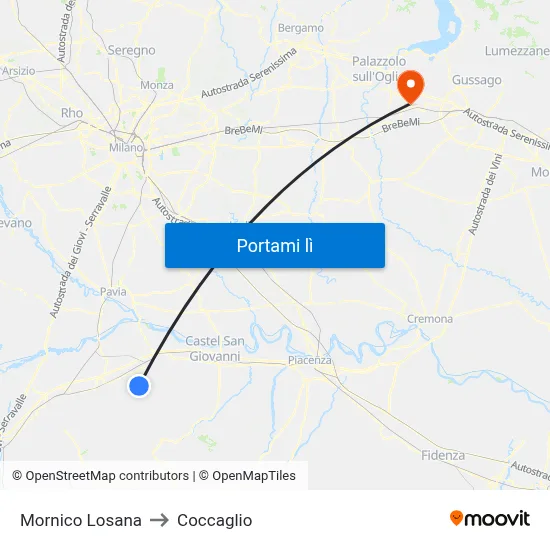 Mornico Losana to Coccaglio map