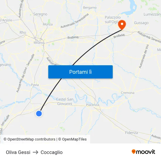 Oliva Gessi to Coccaglio map
