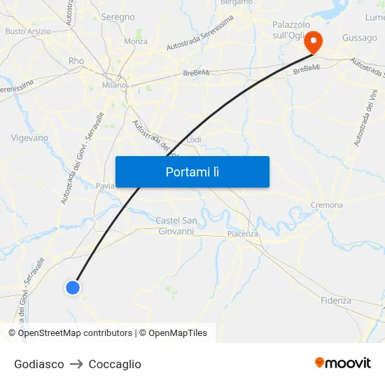 Godiasco to Coccaglio map