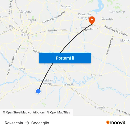 Rovescala to Coccaglio map