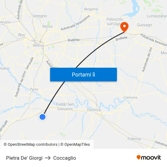 Pietra De' Giorgi to Coccaglio map