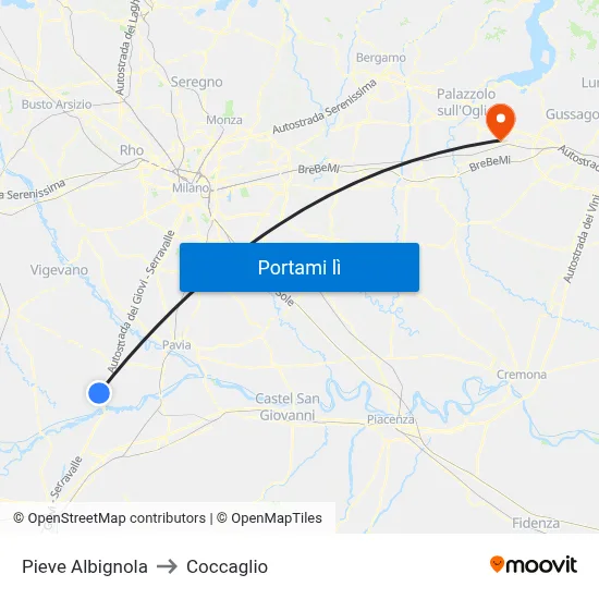 Pieve Albignola to Coccaglio map