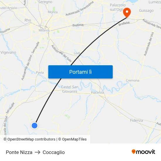Ponte Nizza to Coccaglio map