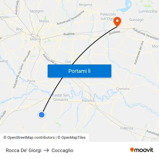 Rocca De' Giorgi to Coccaglio map