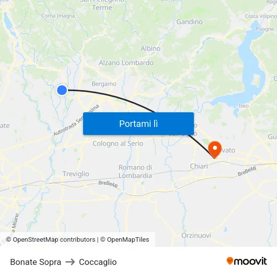 Bonate Sopra to Coccaglio map