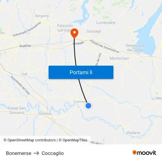Bonemerse to Coccaglio map