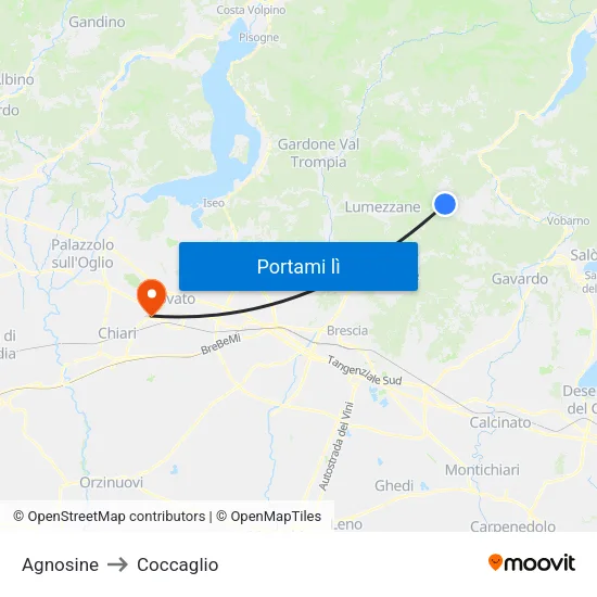 Agnosine to Coccaglio map