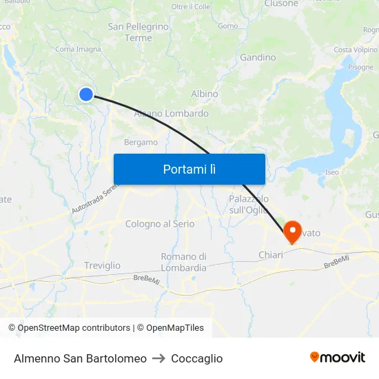 Almenno San Bartolomeo to Coccaglio map