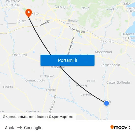 Asola to Coccaglio map
