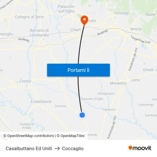 Casalbuttano Ed Uniti to Coccaglio map