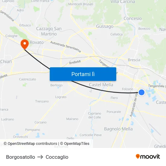 Borgosatollo to Coccaglio map