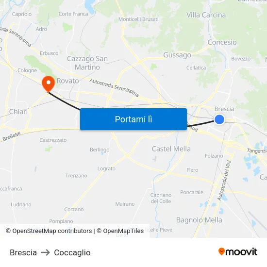 Brescia to Coccaglio map
