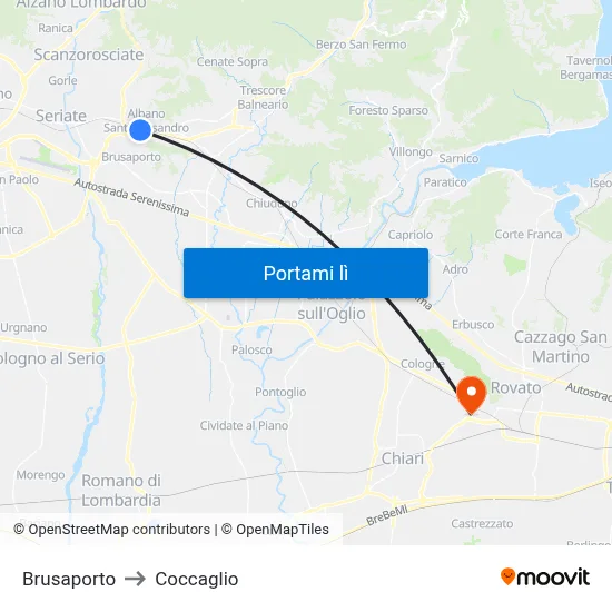 Brusaporto to Coccaglio map