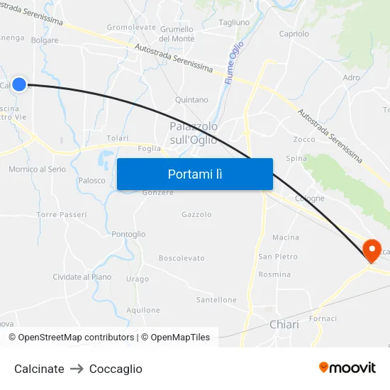 Calcinate to Coccaglio map